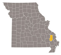 Map of Missouri highlighting Bollinger County