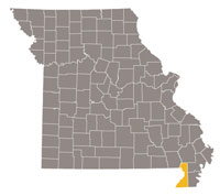 Map of Missouri highlighting Dunklin County