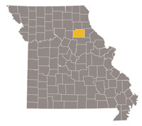 Missouri map with Monroe County highlighted.