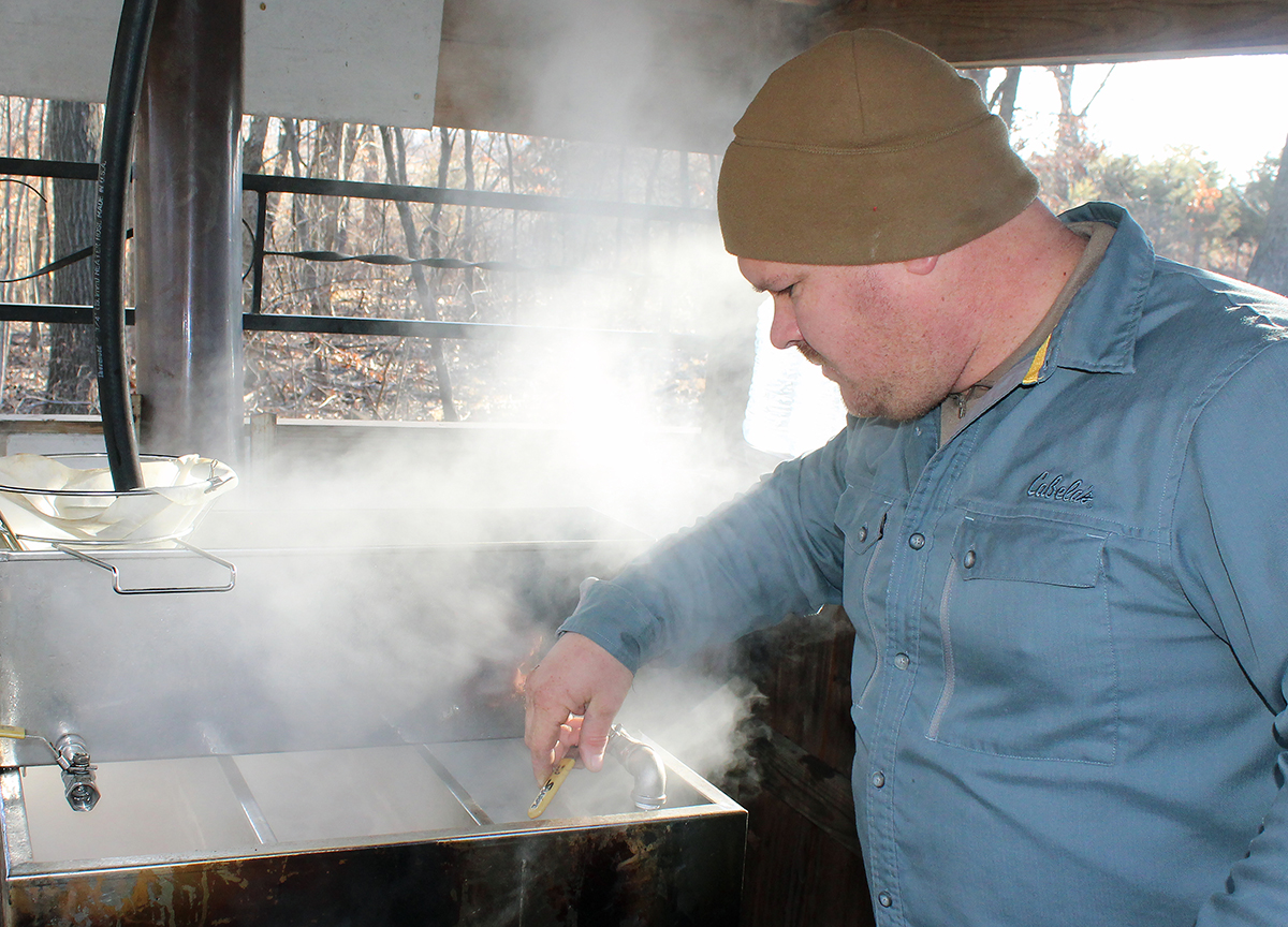 Open It takes 40 gallons of sap to make a gallon of maple syrup. Veteran Jeremy Beaver returned to his rural Missouri roots after serving as a Marine in Iraq. He and his family run a maple syrup business on 40 acres of woods near Mark Twain Lake.