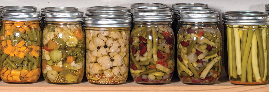 Jars of canned vegetables.