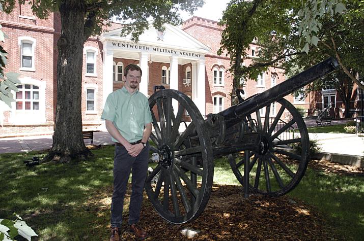 Mark Porth, MU Extension regional community arts specialist, in front of Lexington’s Wentworth Military Academy, which is listed on the National Register of Historic Places.MU Extension